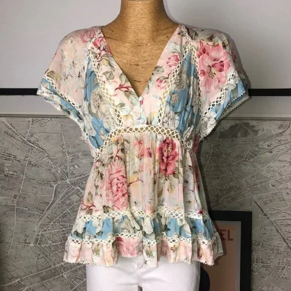 Zimmerman Floral Lace Trim Women Top Size 3 - Picture 1 of 14